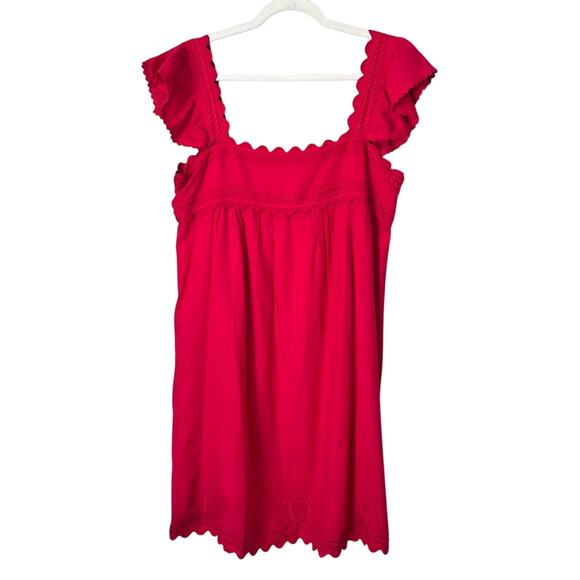 J.Marie Swift Scalloped Square Neck Ruffle Sleeve Mini Dress Red Preppy Large - Picture 2 of 10